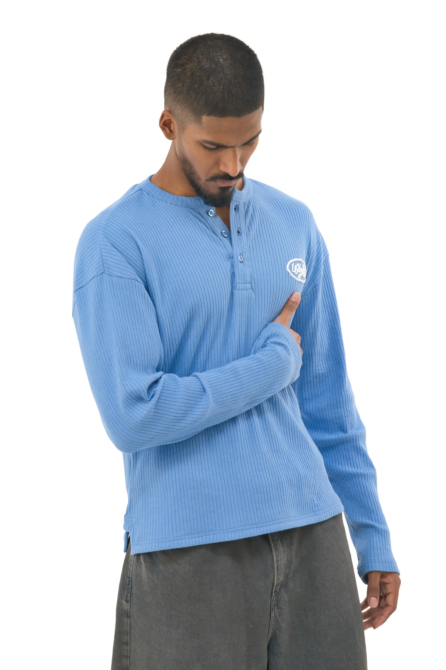 Blue Ribbed Henley