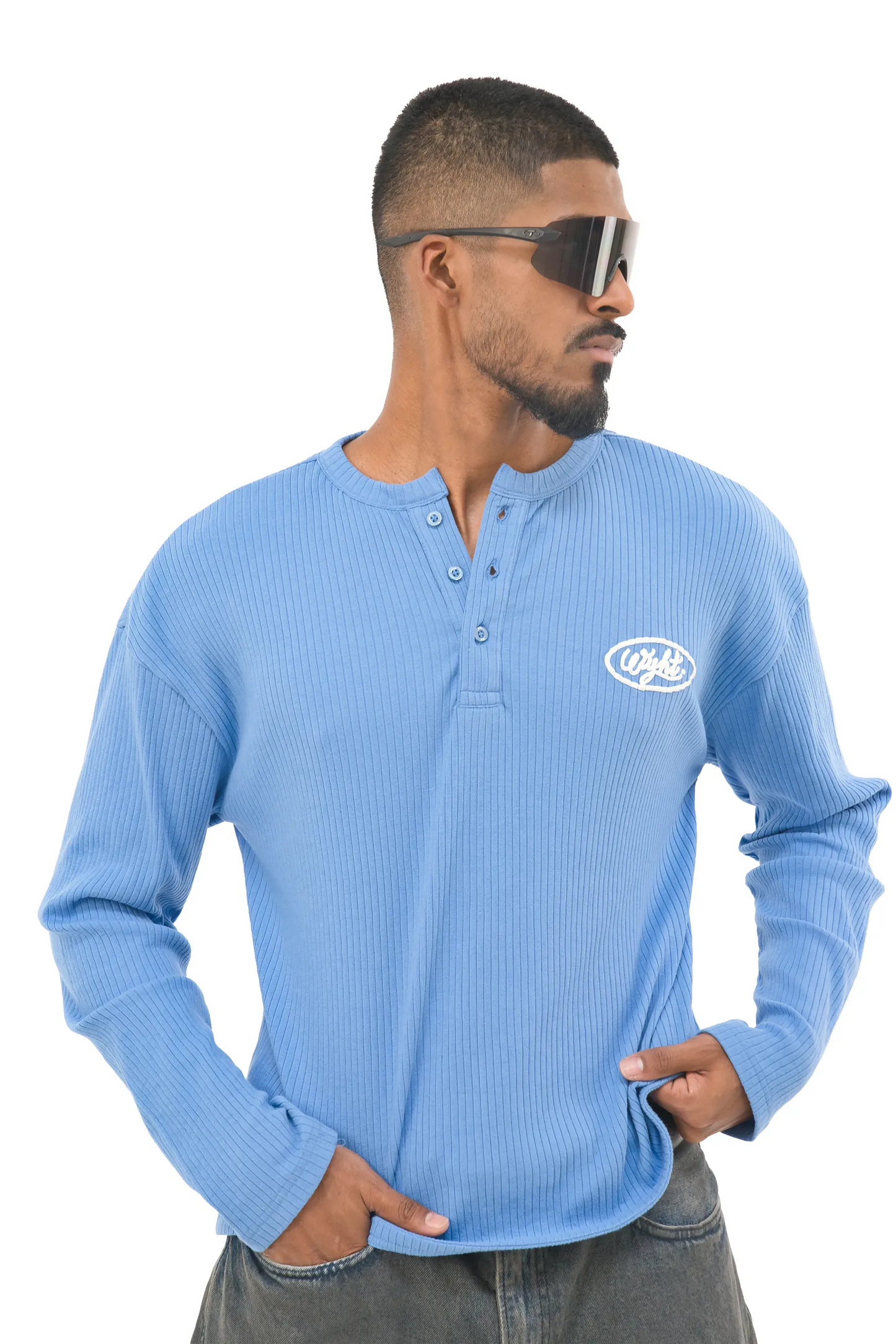 Blue Ribbed Henley