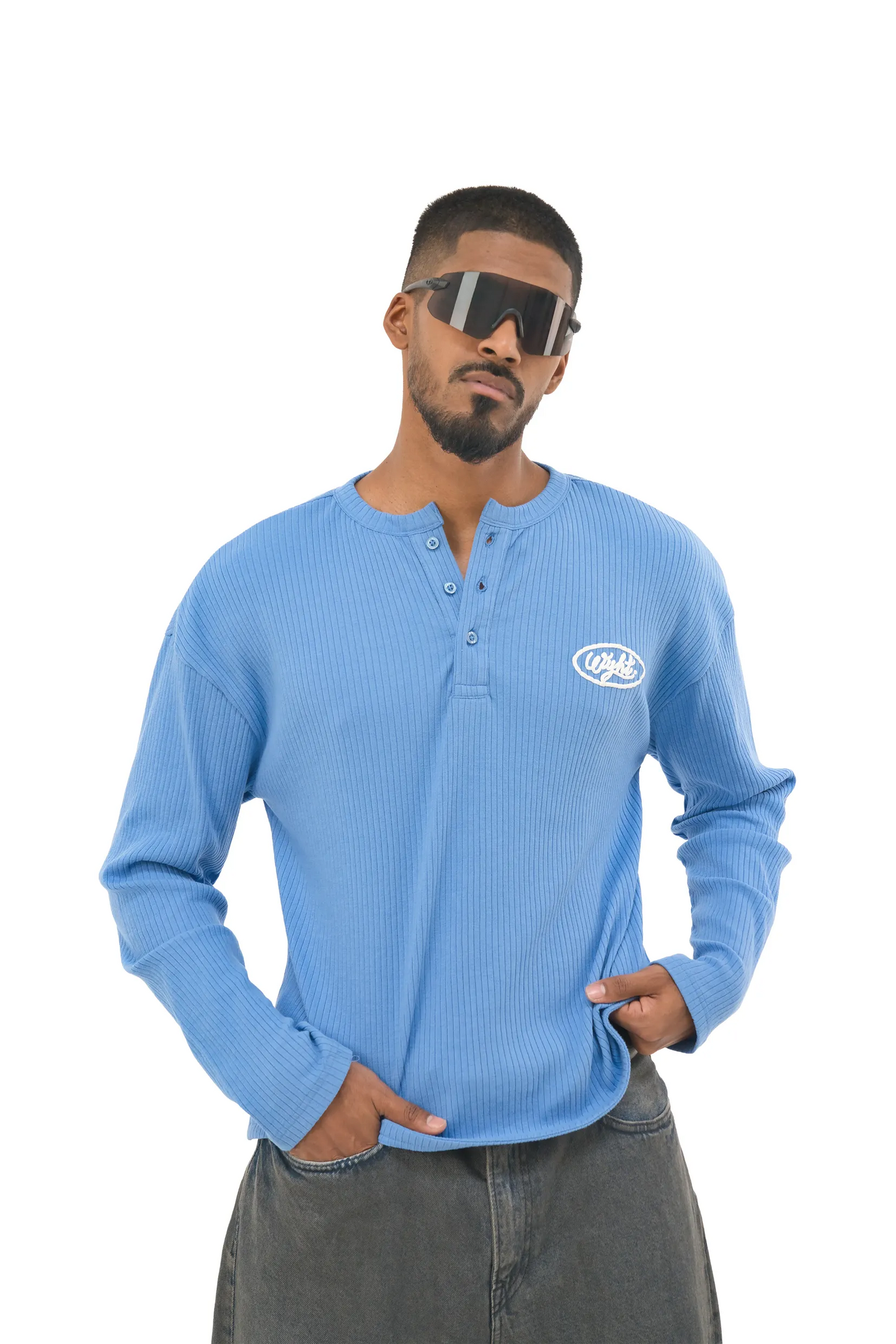 Blue Ribbed Henley
